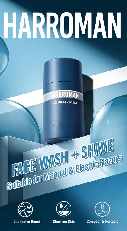 HARROMAN 2-in-1 Facial Cleansing & Shaving Stick | Softens Beard Roots Protects Skin Moisturizes Soothes Simple Convenient Travel Size Creamy Texture