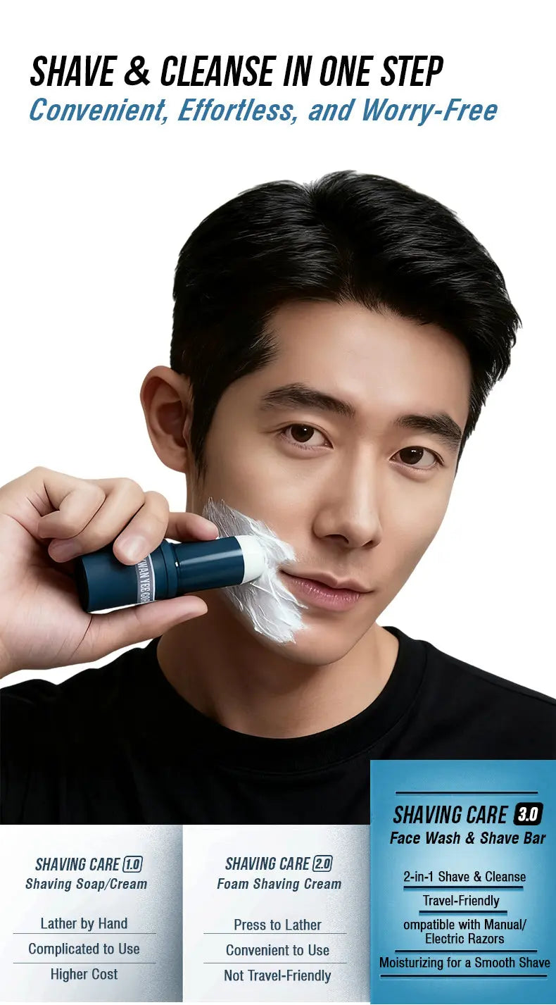 HARROMAN 2-in-1 Facial Cleansing & Shaving Stick | Softens Beard Roots Protects Skin Moisturizes Soothes Simple Convenient Travel Size Creamy Texture