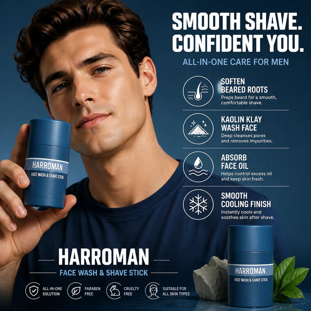 HARROMAN 2-in-1 Face Wash & Shave Stick