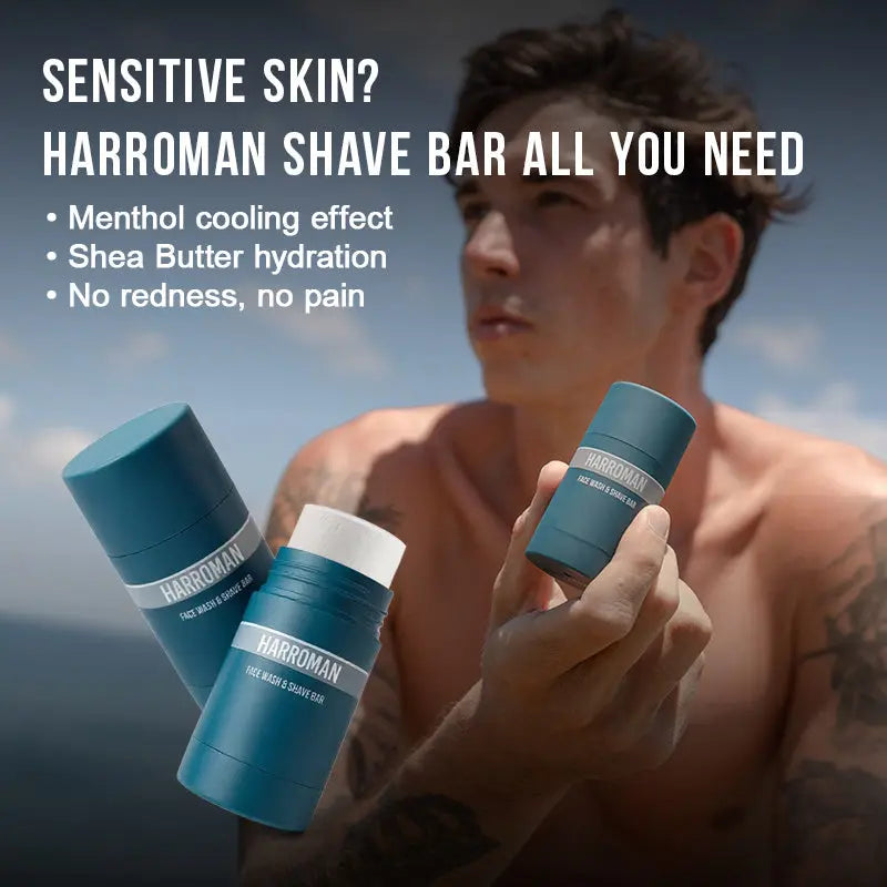 HARROMAN 2-in-1 Facial Cleansing & Shaving Stick | Softens Beard Roots Protects Skin Moisturizes Soothes Simple Convenient Travel Size Creamy Texture