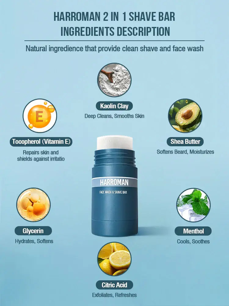 HARROMAN 2-in-1 Face Wash & Shave Stick