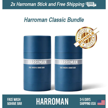 HARROMAN 2-in-1 Face Wash & Shave Stick | Softens Beard, Protects Skin, Moisturizes & Soothes | Travel-Friendly
