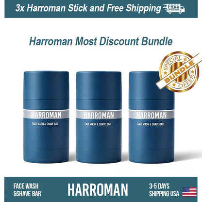 HARROMAN 2-in-1 Face Wash & Shave Stick | Softens Beard, Protects Skin, Moisturizes & Soothes | Travel-Friendly
